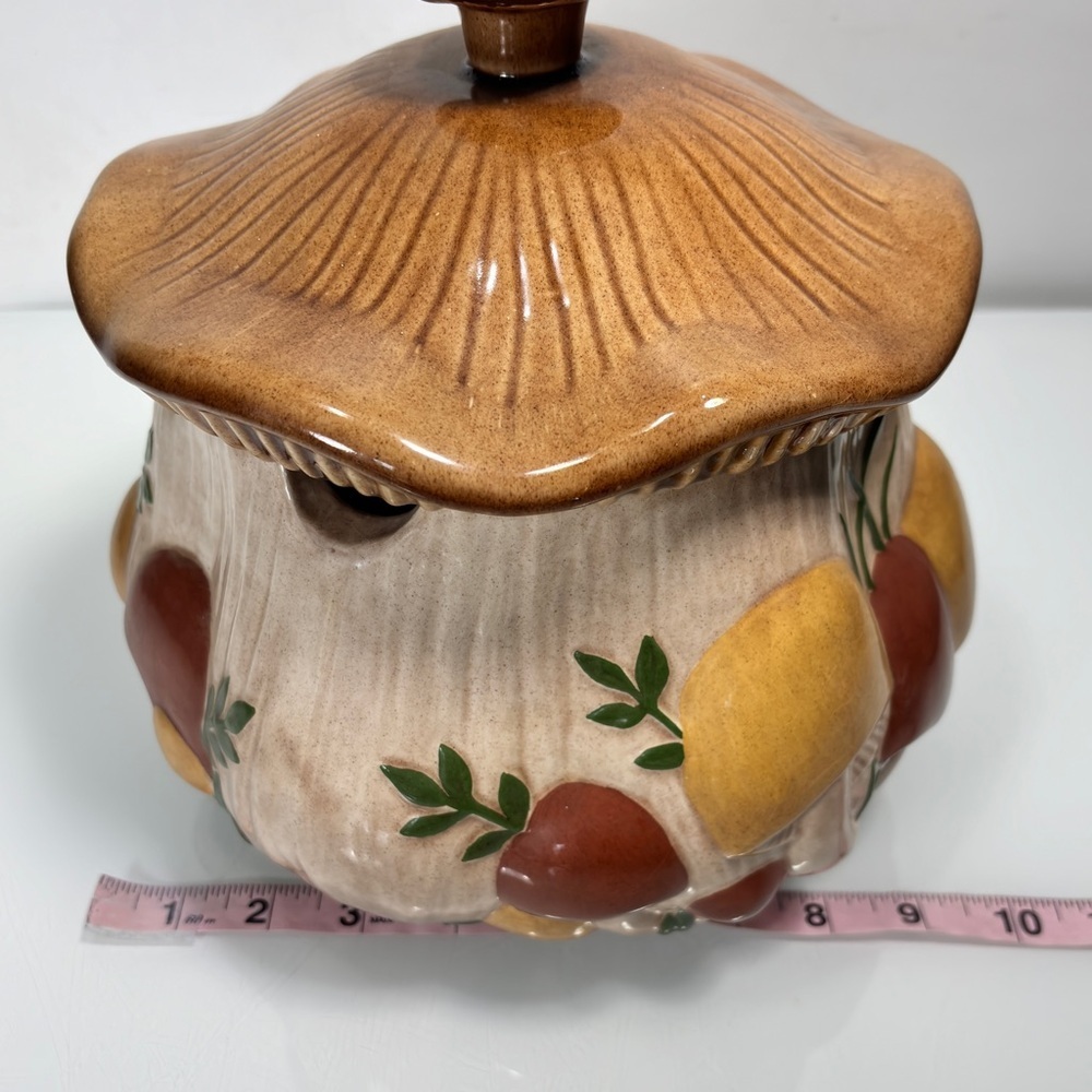 Vintage 70's Brown Red Yellow Large Ceramic Mushroom Soup Tureen - Picture 6 of 14